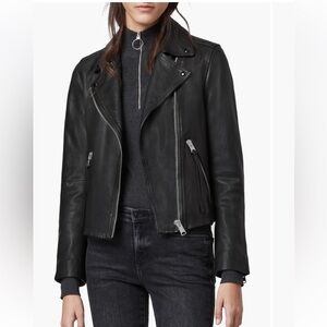 All Saints Black Leather Asymmetric Moto Jacket